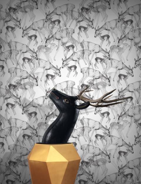 White & Grey Pretty Childrens Deer Wallpaper hero image