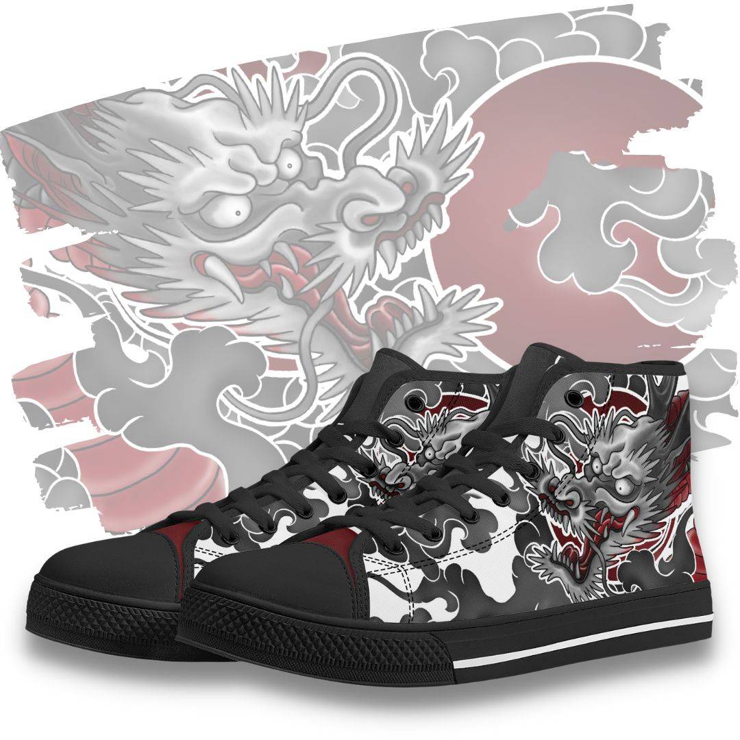 Japanese Dragon High Tops Black Shoes