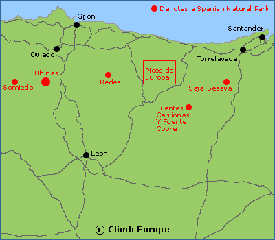 Map of Walking Areas in the Spanish Cantabrian Mountains