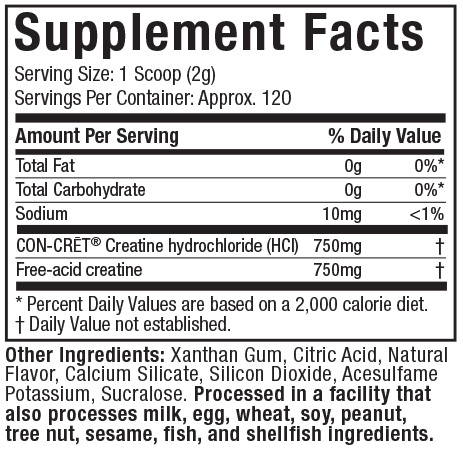 Supplement Facts: Cell-Tech Creactor - Unflavored