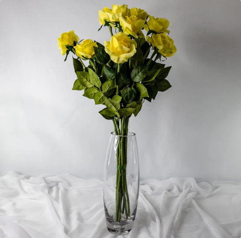 Yellow Real Touch Open Bloom Rose - Realistic Artificial Flowers
