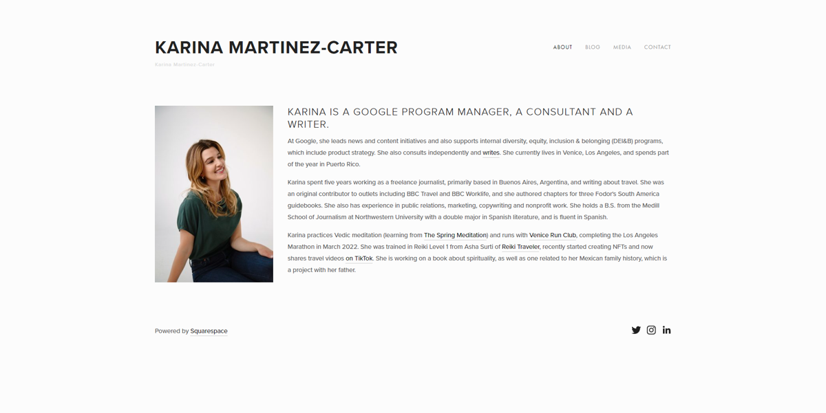 Screenshot of Karina Martinez-Carter, from the personal websites collection.