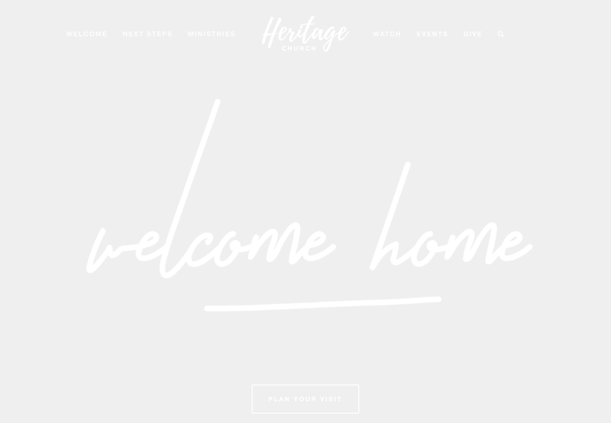 Screenshot of Heritage Church, from the squarespace church websites collection.