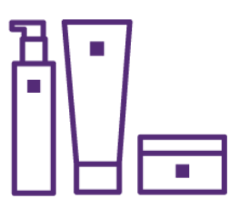 purple outline of skin products