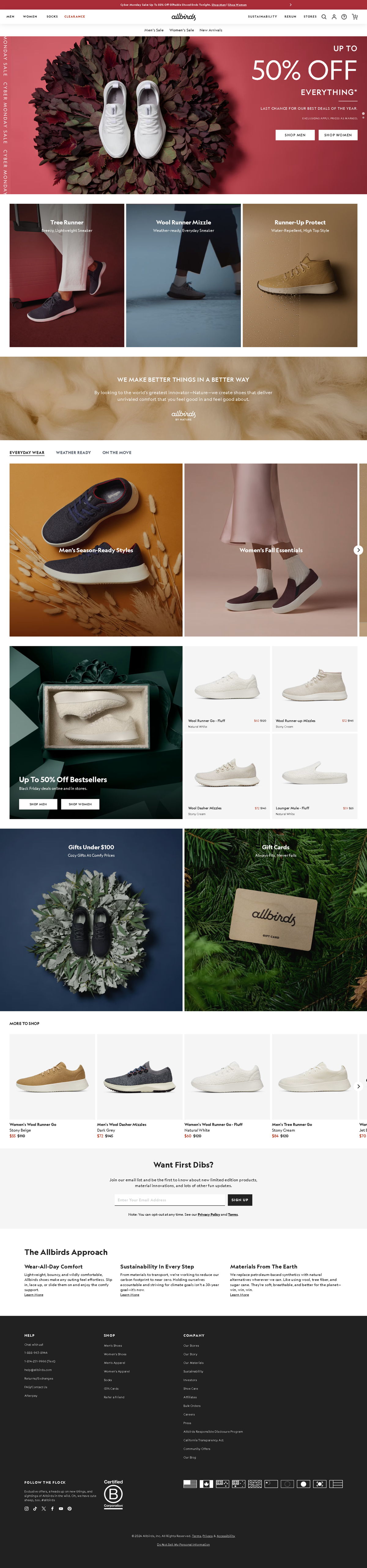 Screenshot of Allbirds, from the product page examples collection.