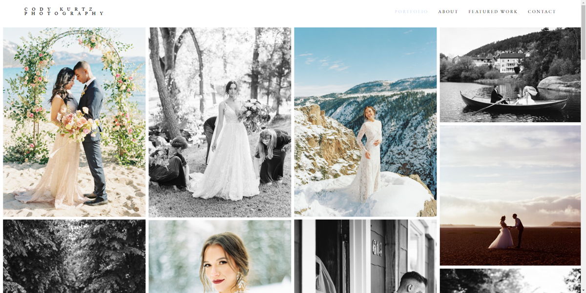 Screenshot of Cody Kurtz Photography, from the wedding photography websites collection.