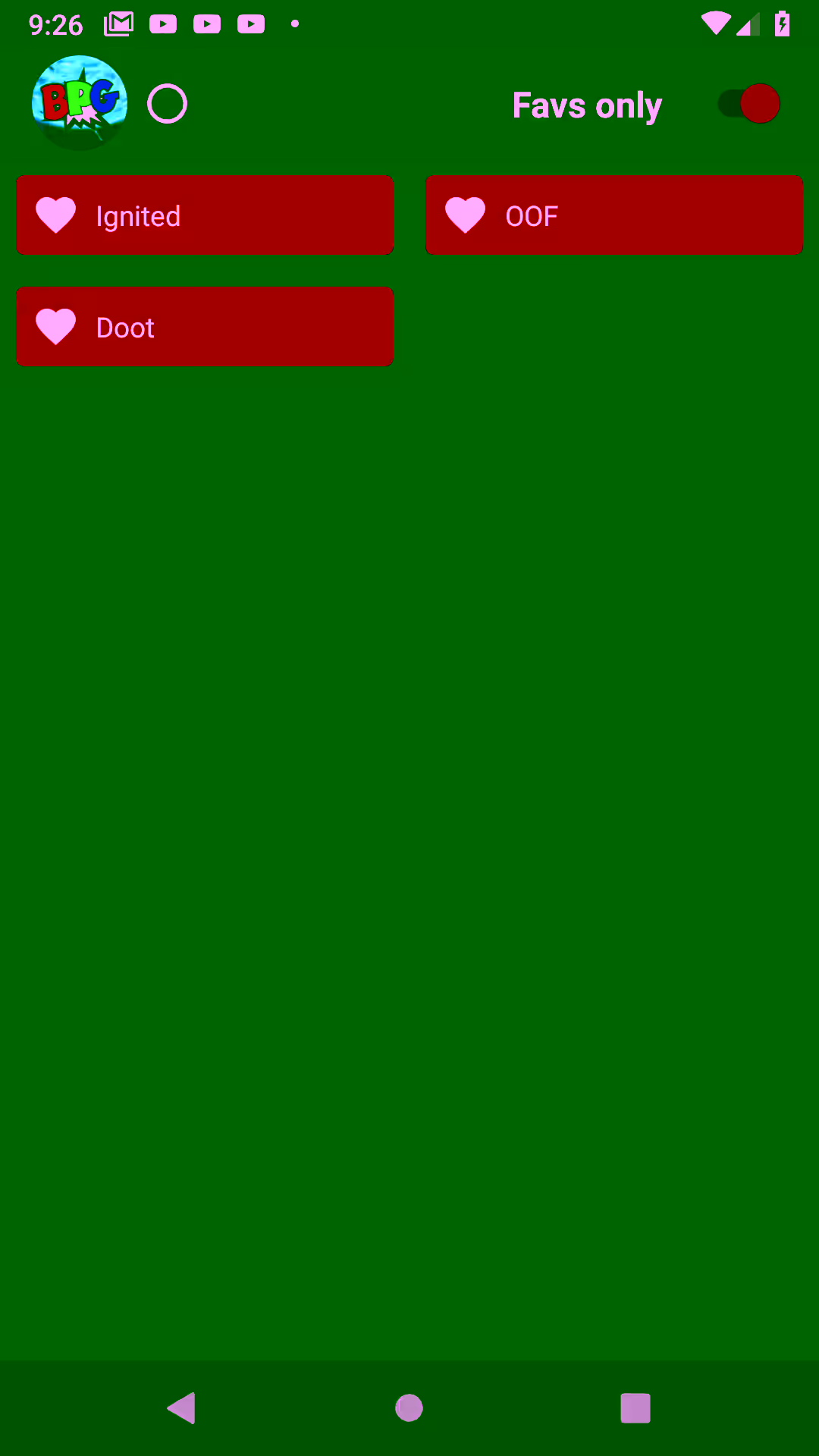 BenPlaysGames Soundboard favorites view screenshot.