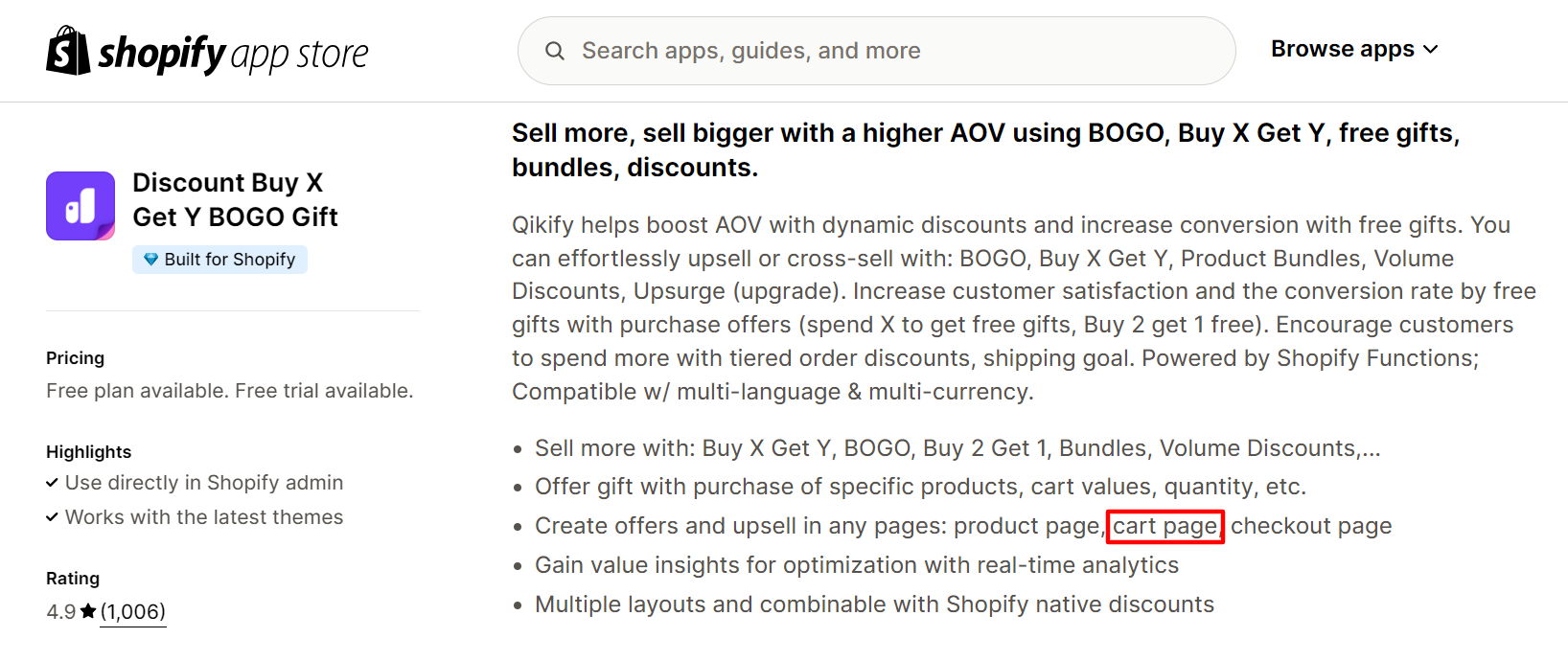 Shopify cart upsell Shopify app store