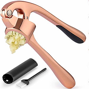 Zulay Kitchen Garlic Press With Soft, Easy To Squeeze Ergonomic Handle - Garlic Mincer Tool With Sturdy Design Extracts More Garlic Paste - Easy To Clean Garlic Crusher And Ginger Press (Rose Gold)