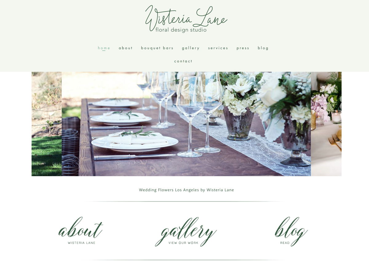 Screenshot of Wisteria Lane, from the florist & flower shop websites collection.