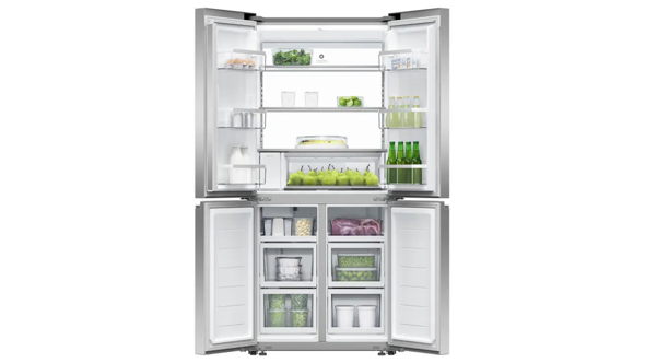 Fisher & Paykel 538L Recessed Handle Quad Door Fridge with Ice & Water Dispenser - Stainless Steel