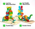 A display of Montessori 4 Pack Wooden Puzzles, with dolphin, dinosaur, bear, and rabbit puzzles standing on a wooden stand. 