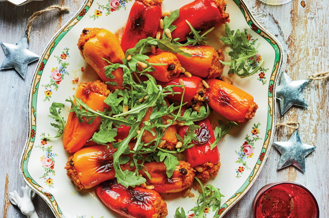 Minipoivrons farcis au boulgour et aux noix de pin