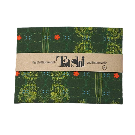 Mouchoir en Tissu TASHI - Fleurs Vert Sapin - S