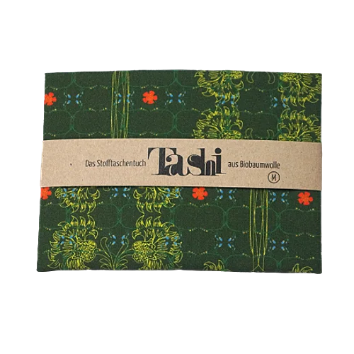 Mouchoir en Tissu TASHI - Fleurs Vert Sapin - M