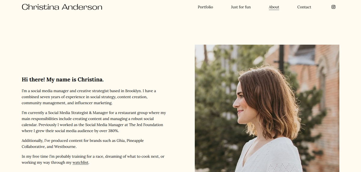 Screenshot of Christina Anderson, from the social media portfolios collection.