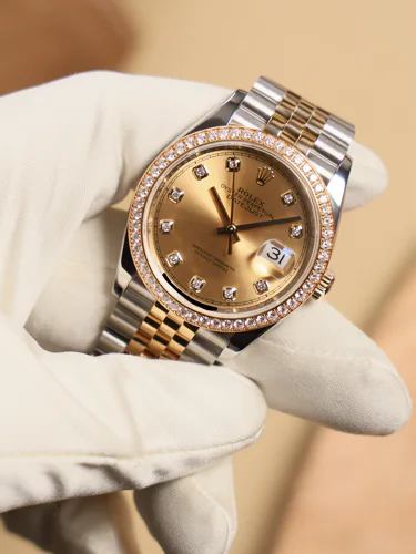 Rolex Datejust Champagne Motif Diamond Dial Diamond Bezel Jubilee Bracelet