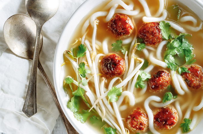 Hearty Soup with Quinoa and Pork Meatballs