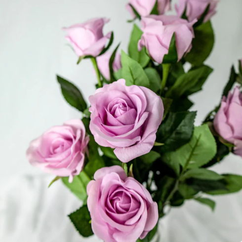 Vintage Lilac Real Touch Rose Half Bloom - Realistic Artificial Flowers