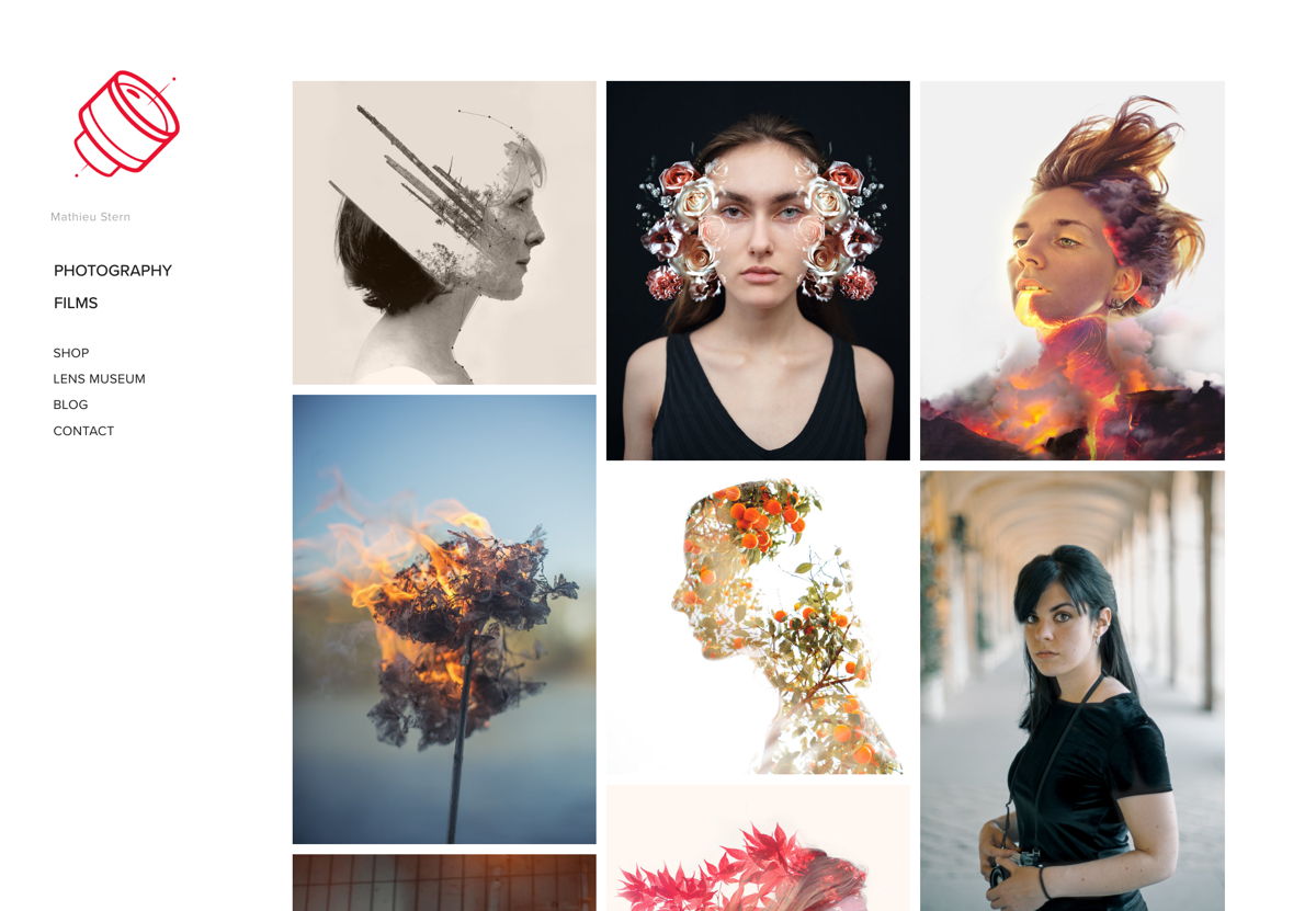 Screenshot of Mathieu Stern, from the squarespace photography websites collection.