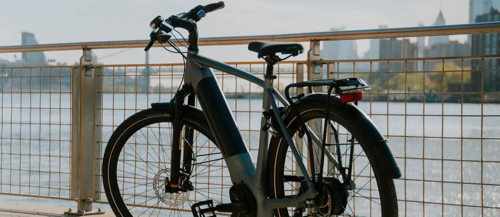 a Gazelle Ultimate C380+ electric city bike in the city