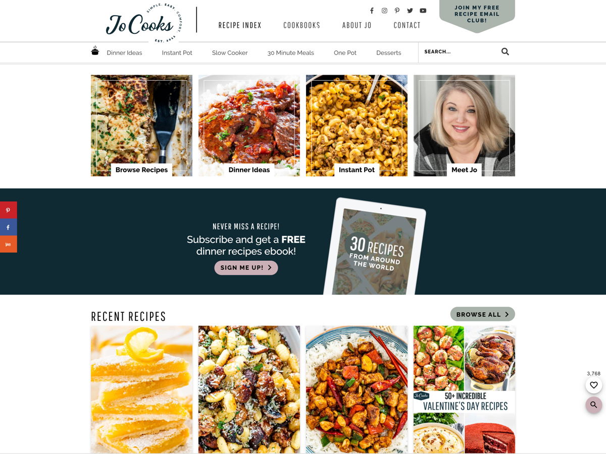 Screenshot of Jo Cooks, from the food websites collection.