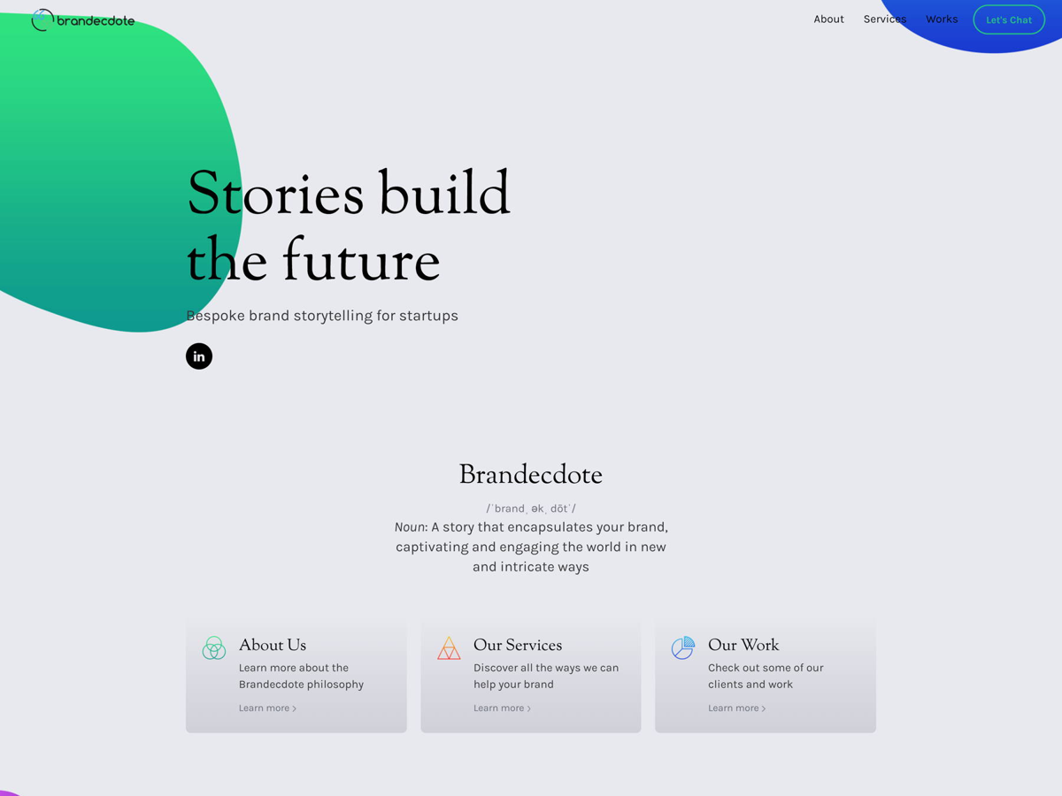 Screenshot of Brandecdote, from the copywriting portfolios collection.