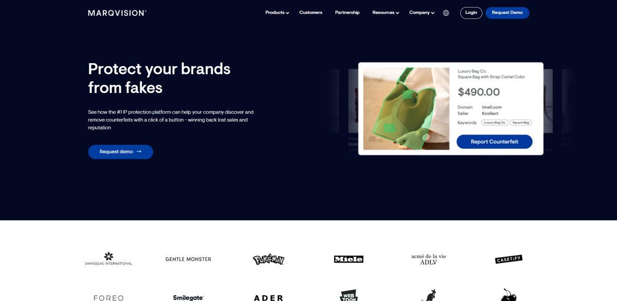 Screenshot of MarqVision, from the startup websites collection.