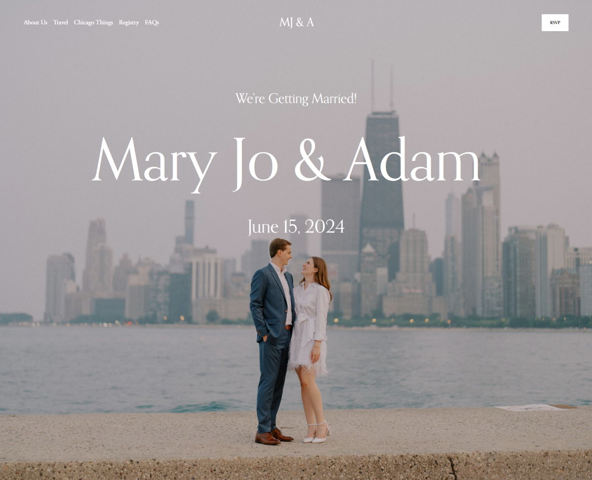 Screenshot of Mary Jo & Adam, from the wedding websites collection.