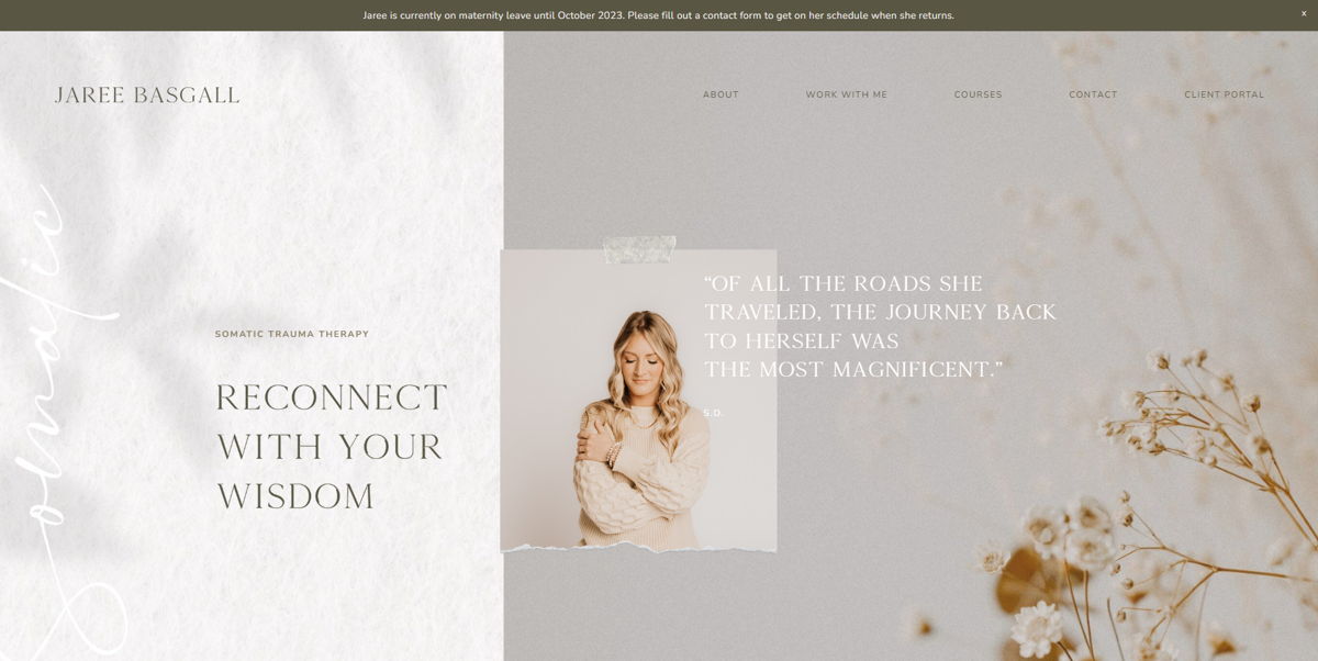 Screenshot of Jaree Basgall, from the therapist websites collection.