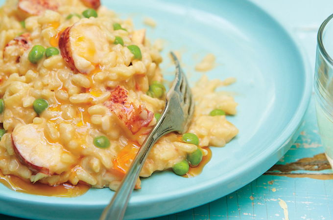 Risotto au homard, aux petits pois et au mascarpone