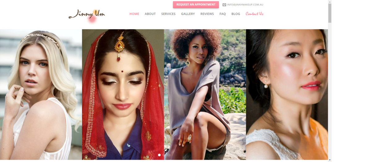 Screenshot of Jinny Um Makeup Artist, from the makeup artist websites collection.