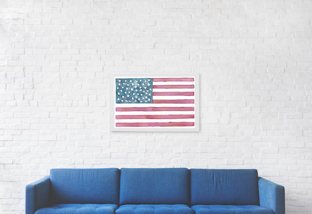 american flag wall art hanging on wall
