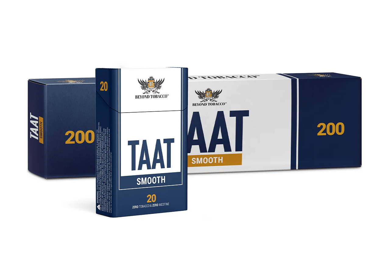 TAAT smooth carton, no tobacco, no nicotine, nicotine, free cigarette