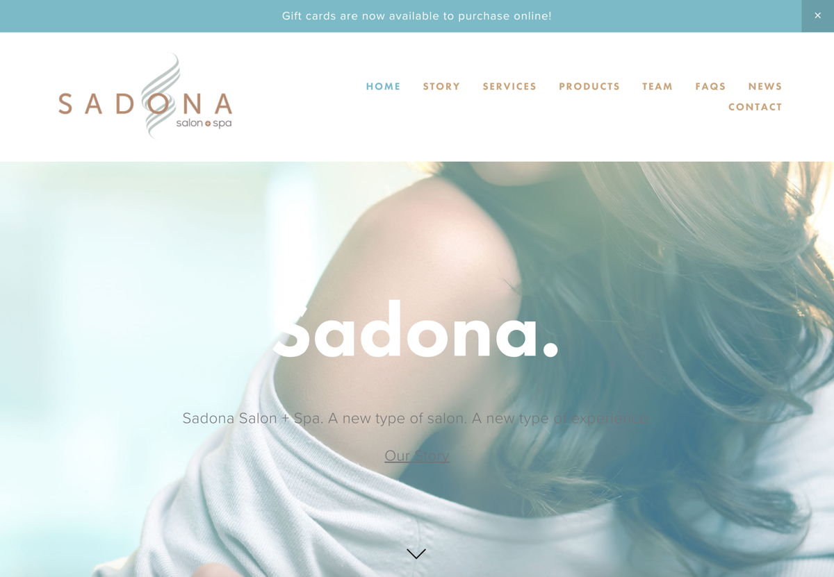 Screenshot of Sadona Salon and Spa, from the beauty websites collection.