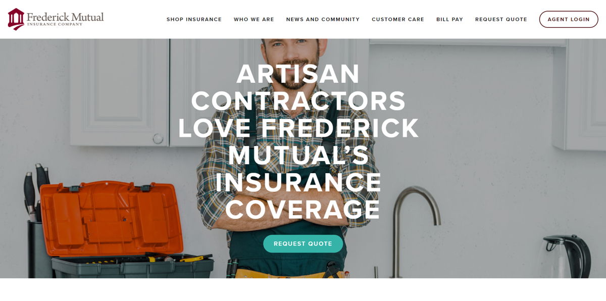 Screenshot of Frederick Mutual Insurance Company, from the insurance agent websites collection.