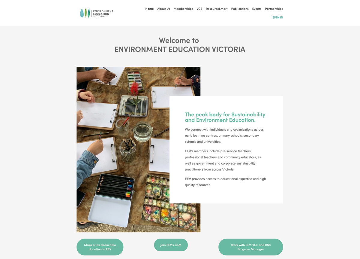 Screenshot of EEV, from the squarespace membership websites collection.