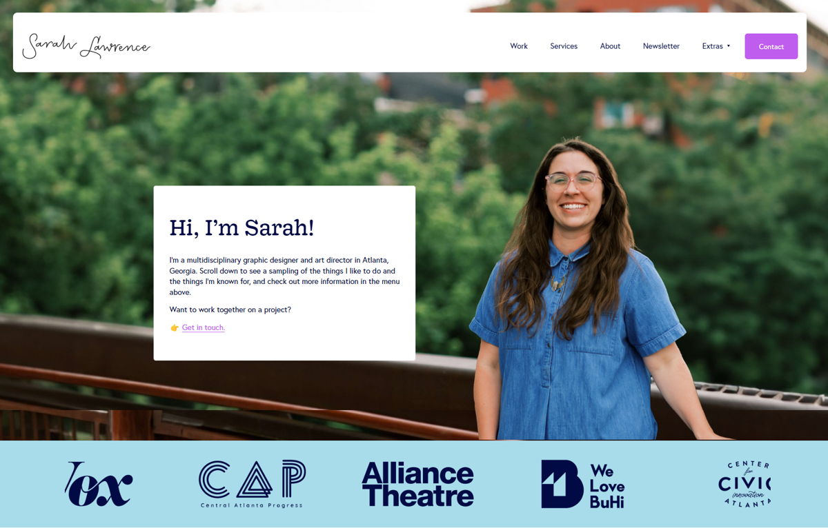 Screenshot of Sarah Lawrence, from the art director portfolios collection.