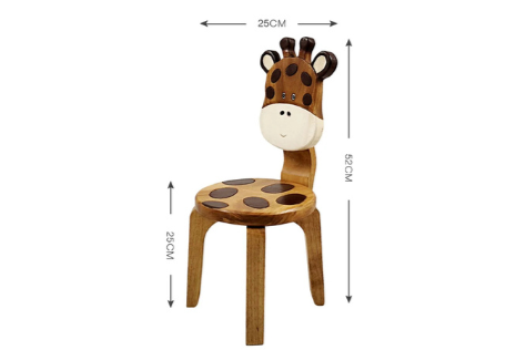 Kids Wooden Table + 2 Chairs Set Giraffe Design Carved Timber Children Furniture - Image 2