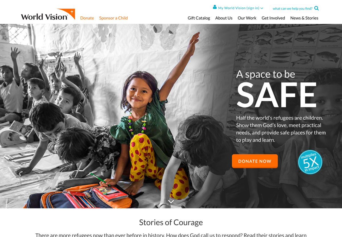 Screenshot of World Vision, from the nonprofit & charity websites collection.