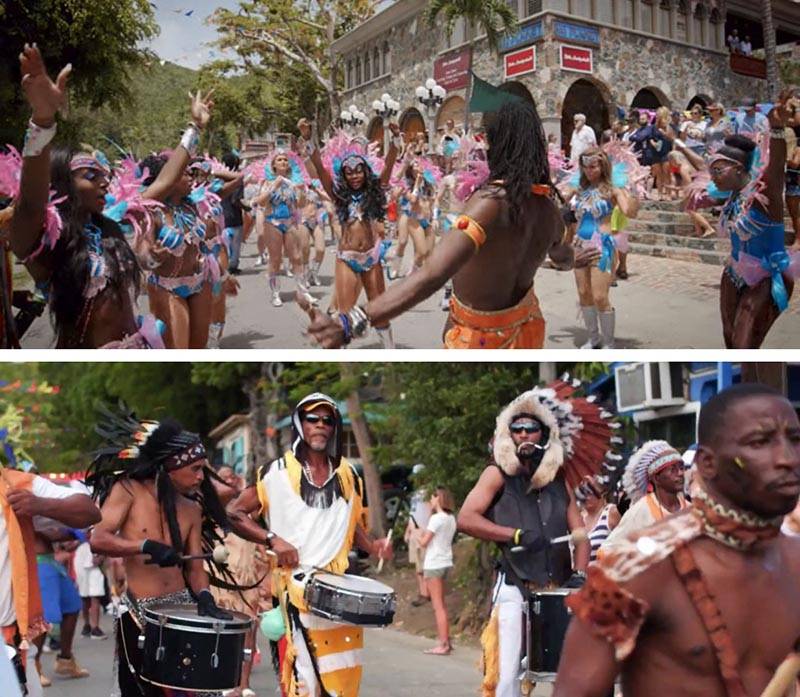 Carnival parade on Fourth of July goes right past Mongoose Junction.     Image from Carnivaland of Carnival in 2019