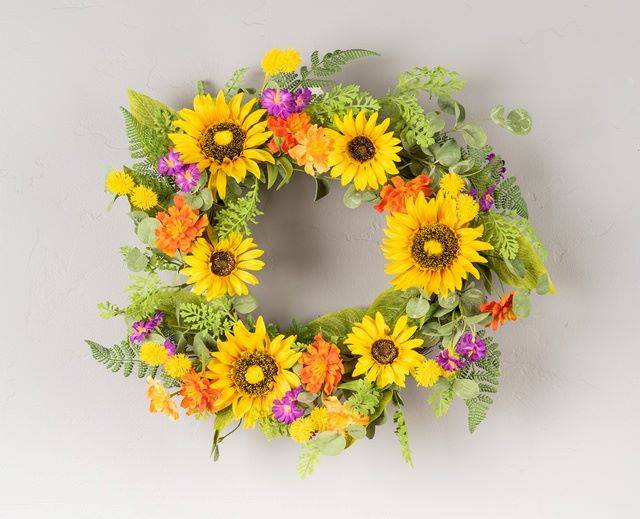 Colorful Artificial Wreath with Sunflowers