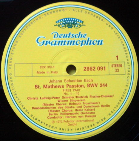 DG / KARAJAN-BPO, - Bach St. Matthew Passion, NM, 4LP B...