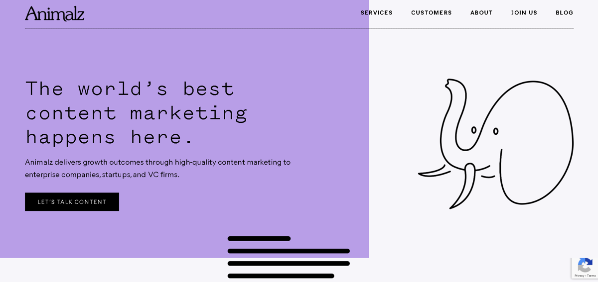Screenshot of Animalz, from the advertising & marketing agency websites collection.