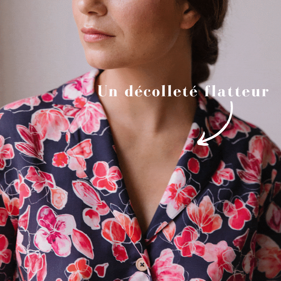 Nêge Paris - Pyjama Encore un Soir chemise pantalon bleu et rouge en tencel lyocell