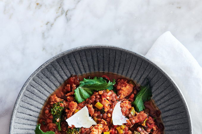 Lentil Stew with Sausage and Rapini