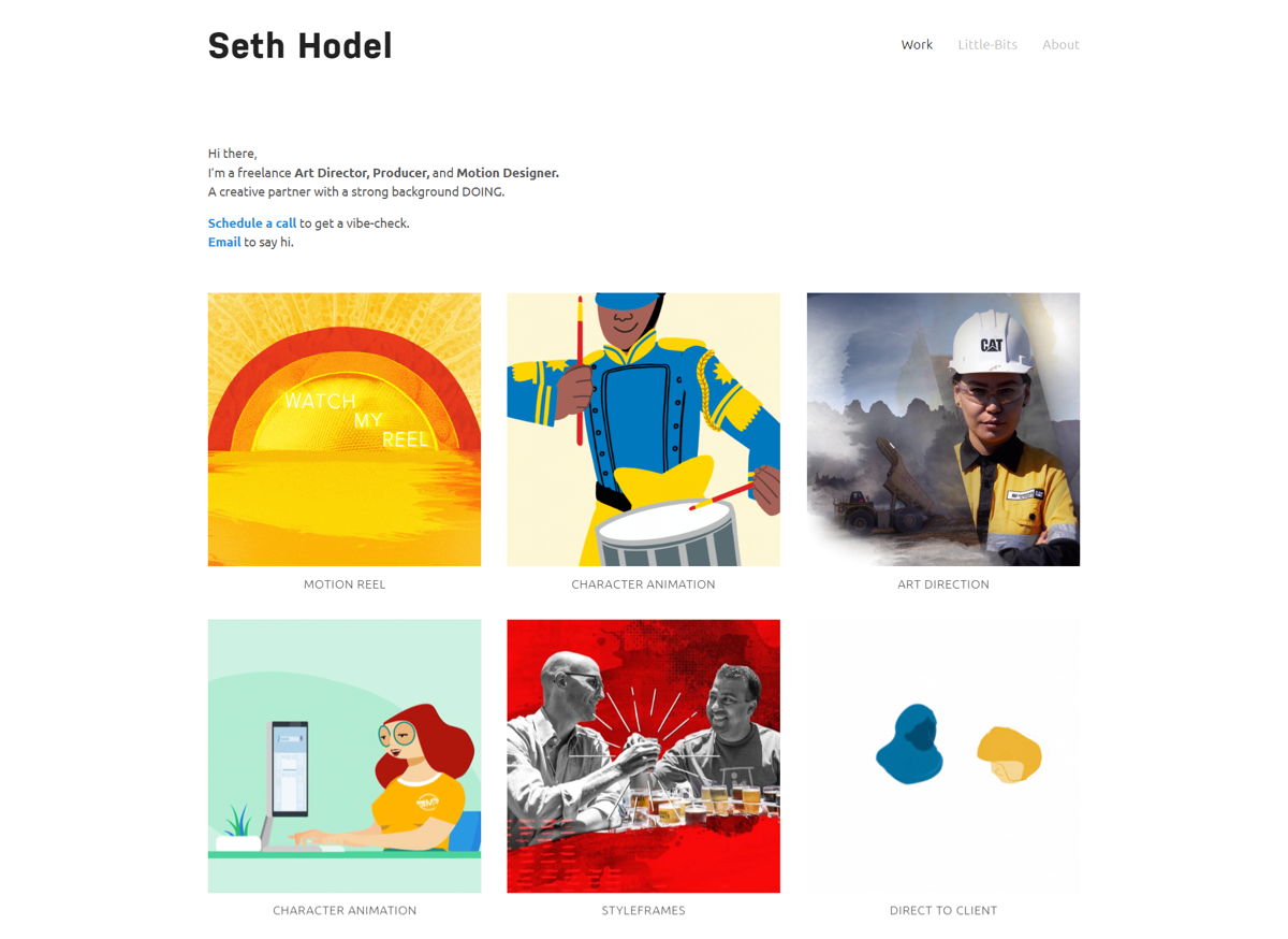 Screenshot of Seth Hodel, from the motion design portfolios collection.
