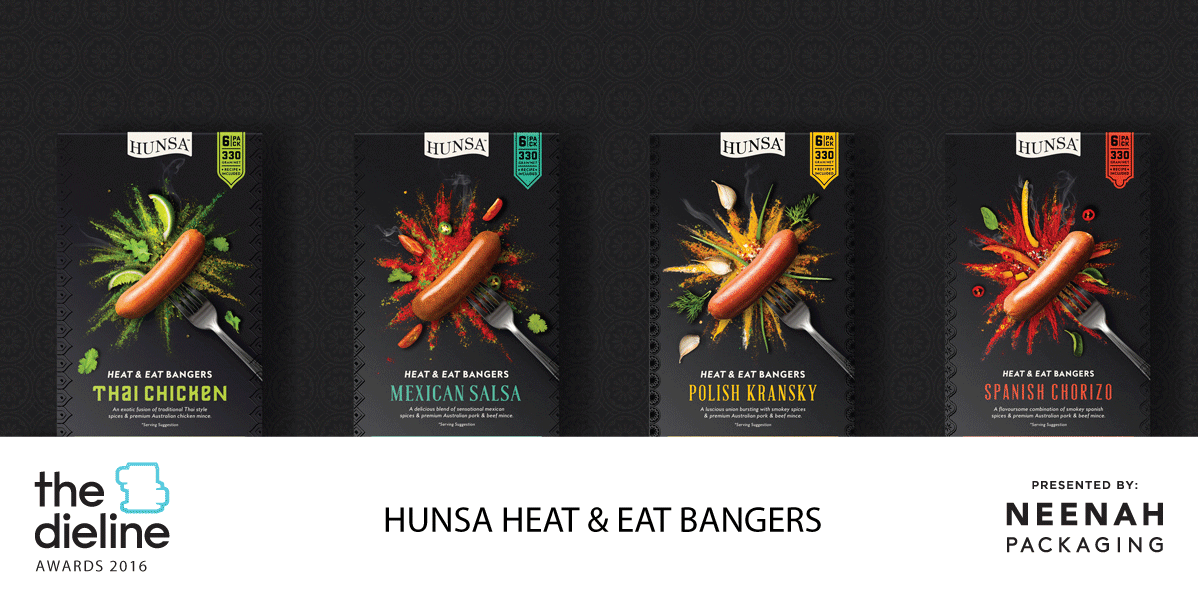 The Dieline Awards 2016 Outstanding Achievements: Hunsa Heat & Eat Bangers Packaging