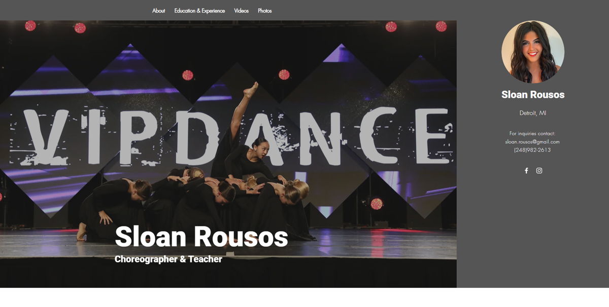 Screenshot of Sloan Rousos, from the dancer websites collection.