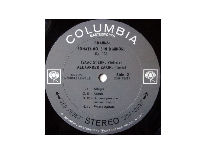 Columbia 2-EYE / STERN-ZAKIM, - Brahms Violin Sonatas No.1 & 3, MINT, Rare 1st Press Promo Copy!